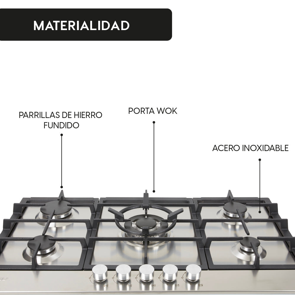 Encimera a Gas Design 5 Quemadores 90 cm FDV