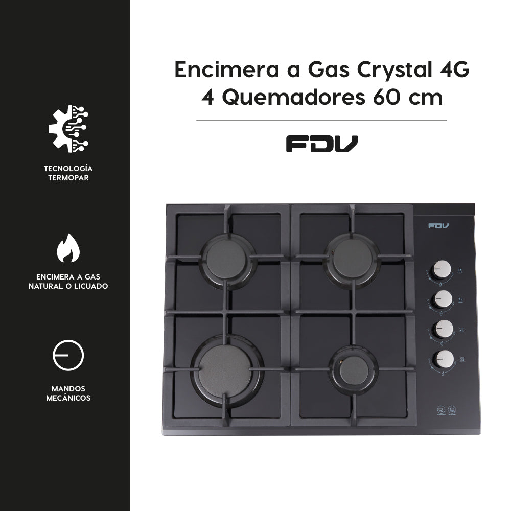 Encimera a Gas Crystal 4 Quemadores FDV