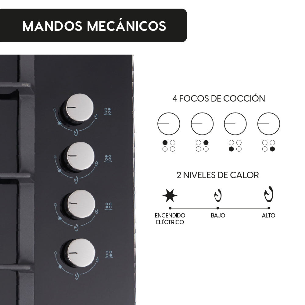 Encimera a Gas Crystal 4 Quemadores FDV