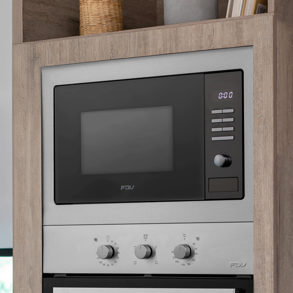 Microondas Empotrado Design 25 Lts FDV, con acabados en acero inoxidable y tecnología avanzada para cocinas modernas
