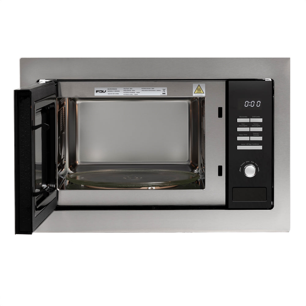 Microondas Empotrado Design 25 Lts FDV, con acabados en acero inoxidable y tecnología avanzada para cocinas modernas