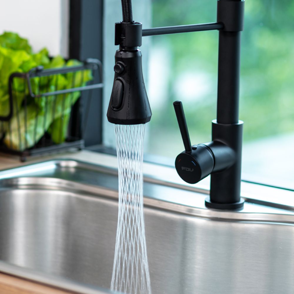 Grifería Top Pro Negro Acero Extensible 3 Funciones FDV-Chorro lluvia