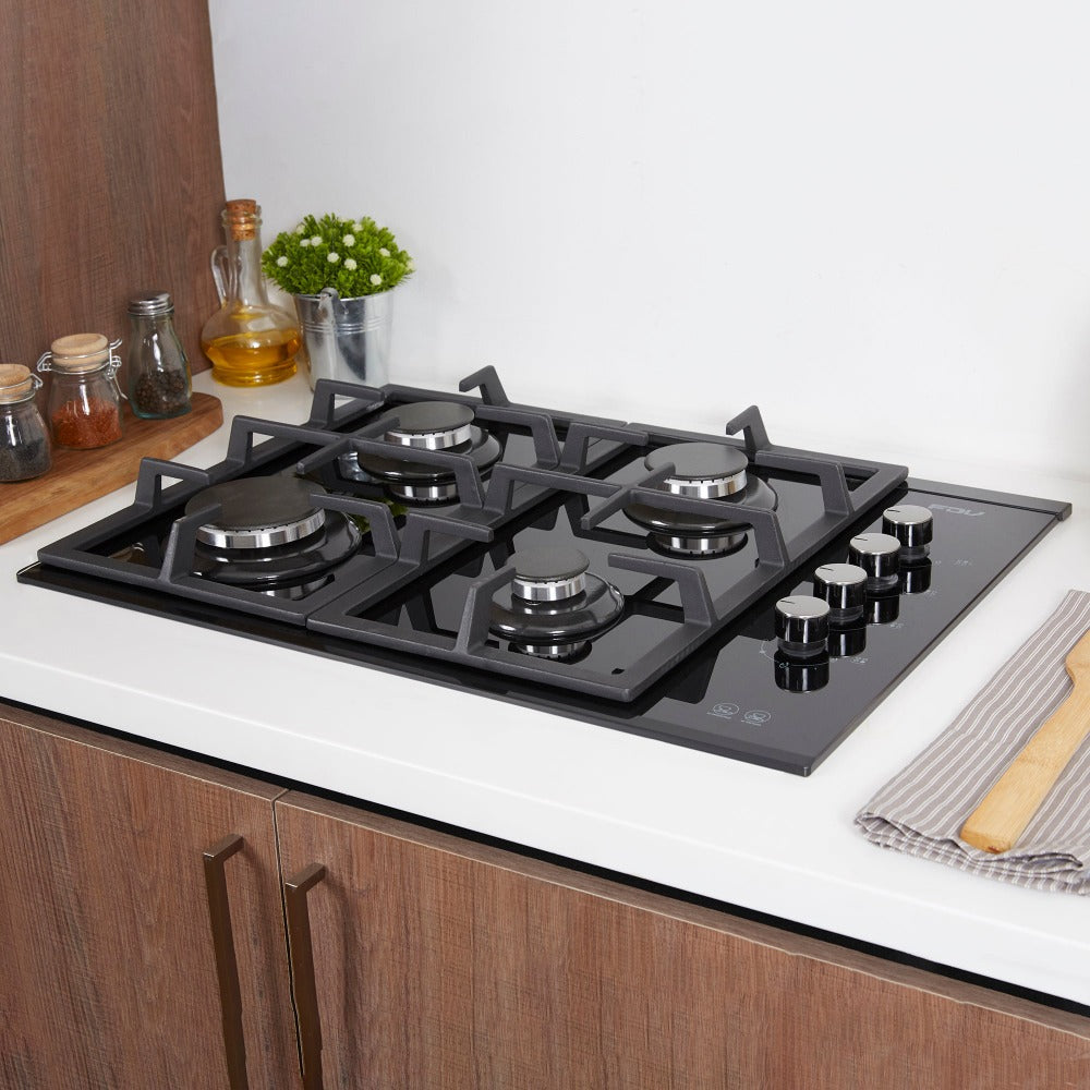 Kit Encimera a Gas Crystal 4 Quemadores FDV Licuado + Batería Versalles 7 Piezas Simple Cook