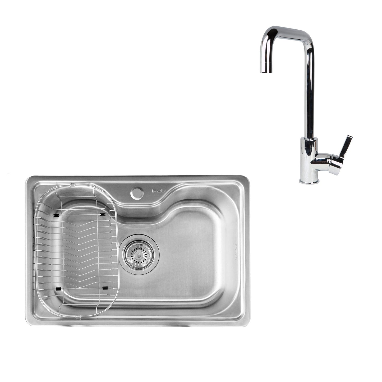 Kit Lavaplatos Small Acqua Sobre Cubierta + Grifería Futura FDV, con diseño minimalista y acero inoxidable para una cocina moderna y funcional.