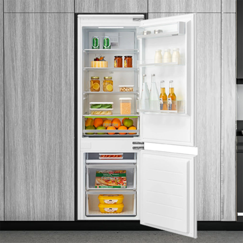 Refrigerador Combinado Smart It 238L FDV No Frost con cajón para cervezas y pizzas, control de humedad y diseño panelable.