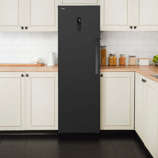 Refrigerador Combinado Deluxe Prestige Chef 355L FDV No Frost con eficiencia A+, puerta reversible y diseño en acero inoxidable negro