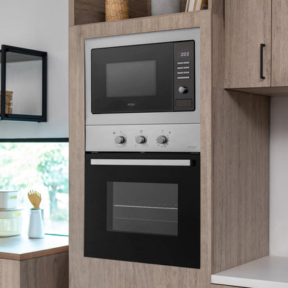 Kit Horno Empotrado Design 57 Lts FDV + Microondas Empotrado Design 25 Lts FDV, con acabados en acero inoxidable y tecnología avanzada para cocinas modernas
