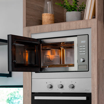 Microondas Empotrado Design 25 Lts FDV, con acabados en acero inoxidable y tecnología avanzada para cocinas modernas