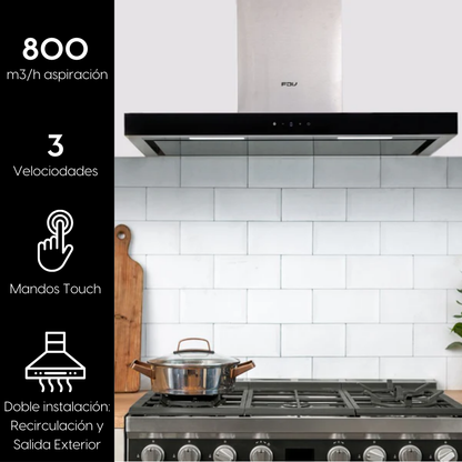 Campana de Pared Deluxe Chef 90 cm 800 m3/h FDV