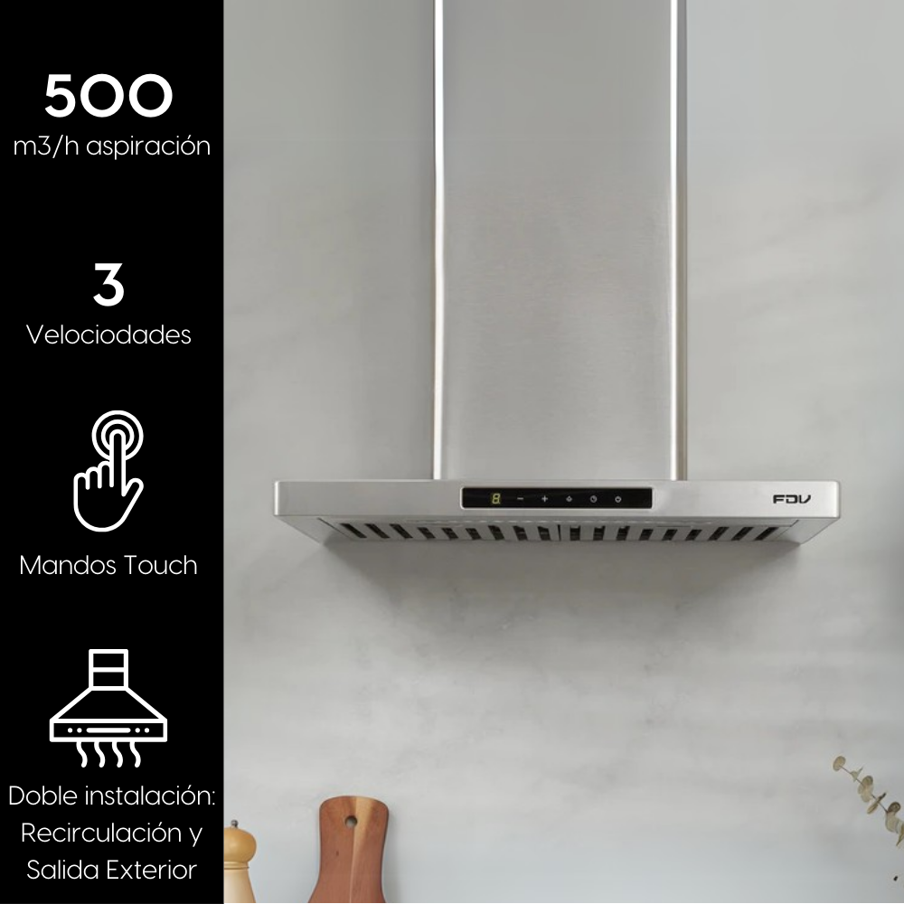 Campana de Pared Elite 60 cm 500 m3/h FDV