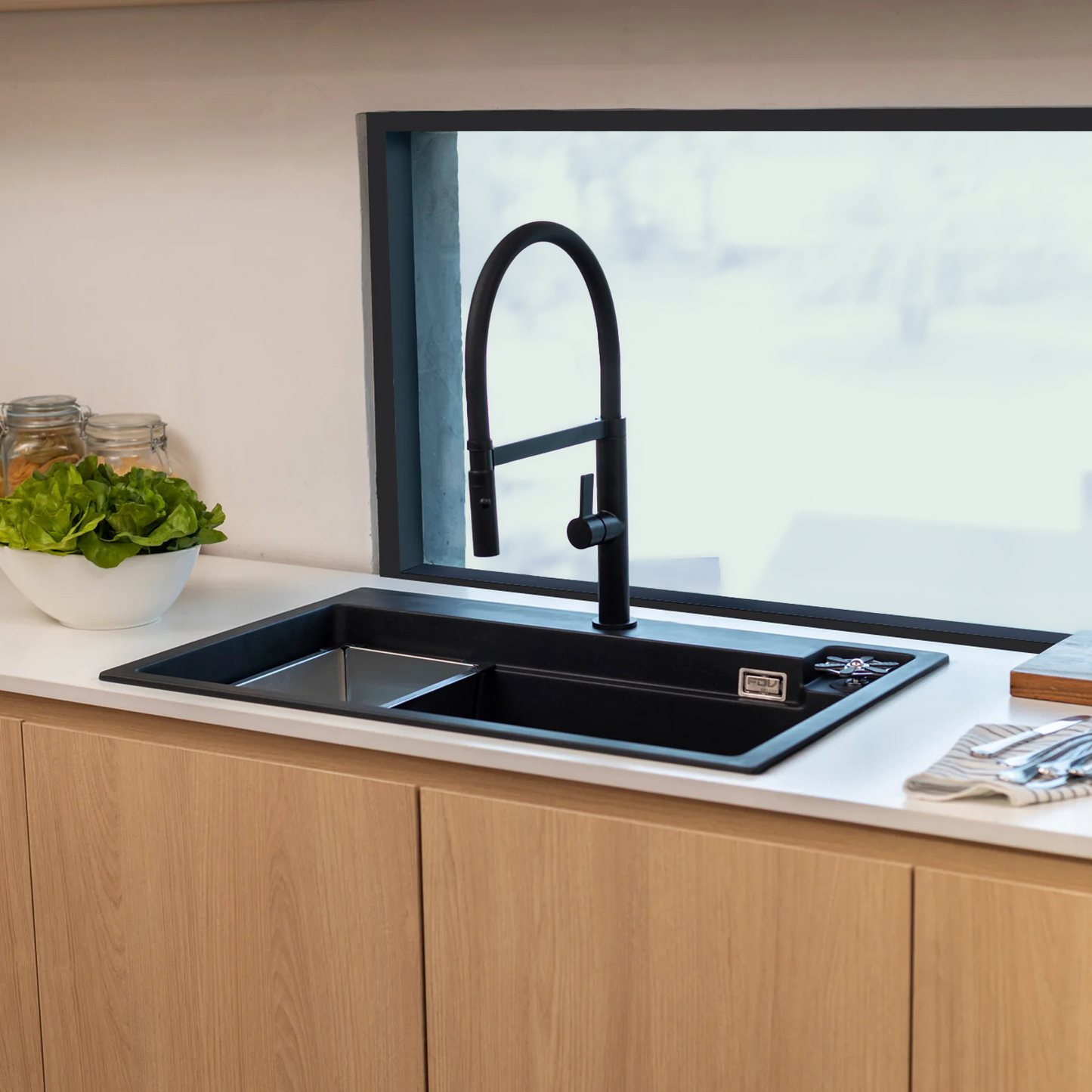Lavaplatos Smart Wash Granito Negro + Grifería FDV