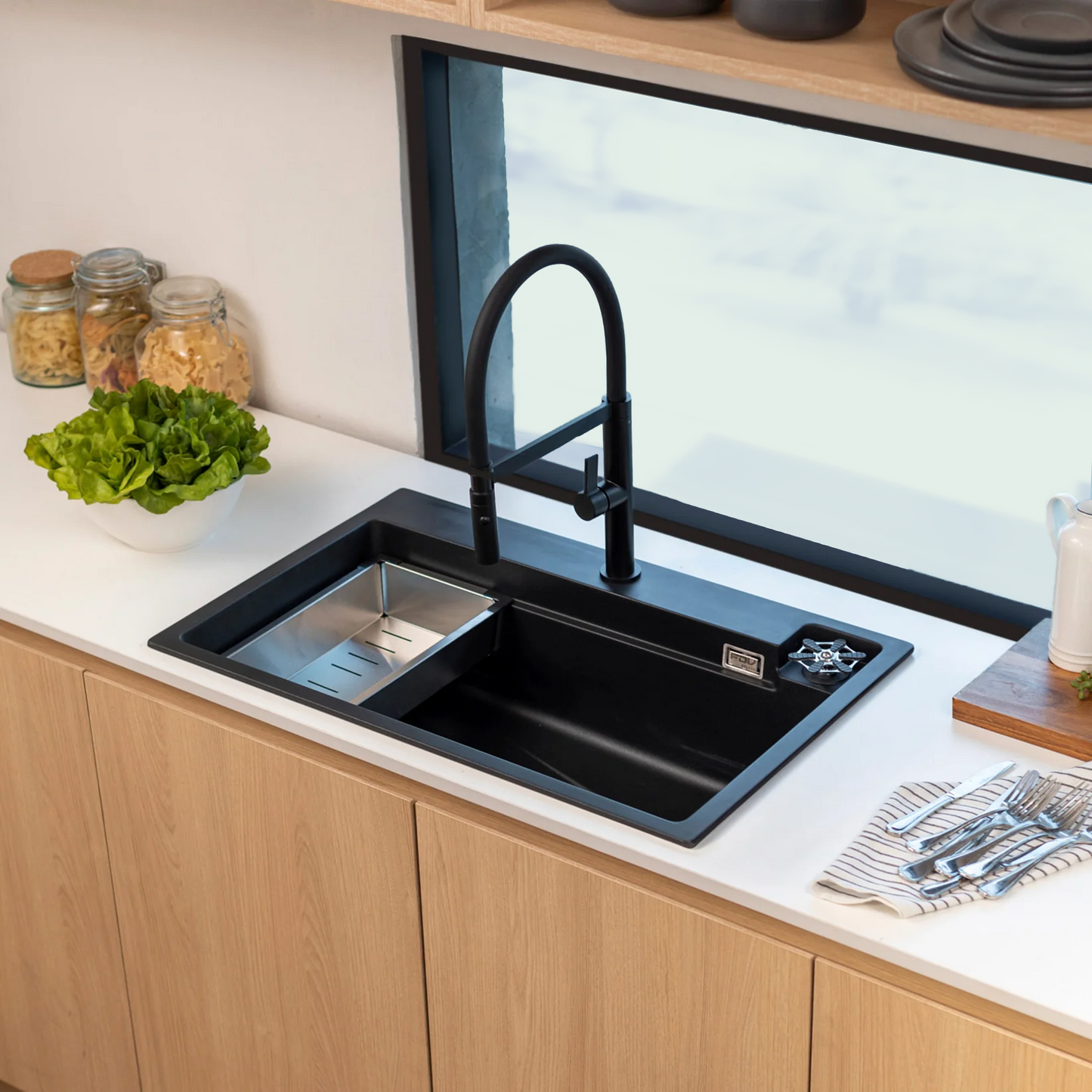 Lavaplatos Smart Wash Granito Negro + Grifería FDV