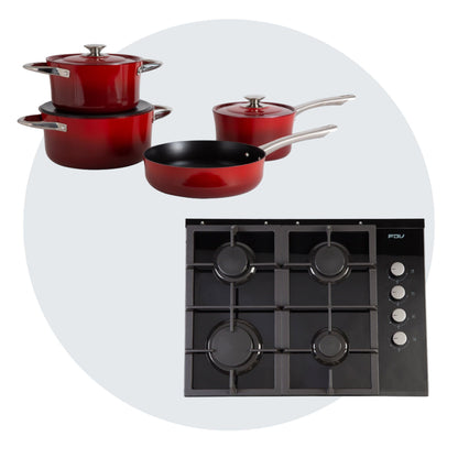 Kit Encimera a Gas Crystal 4 Quemadores FDV Licuado  + Batería Versalles 7 Piezas Simple Cook