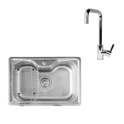 Kit Lavaplatos Small Acqua Sobre Cubierta + Grifería Futura FDV, con diseño minimalista y acero inoxidable para una cocina moderna y funcional.